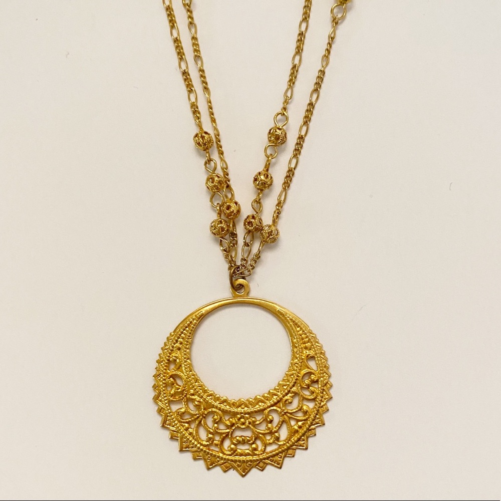 Gold, pendant, double strand necklace.